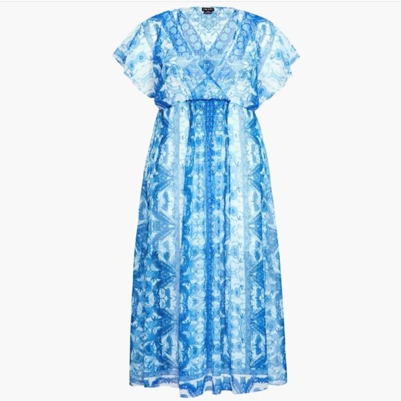 City Chic Maxi Mykonos Dress Size 14 Blue White Floral Chiffon Embellished $115 - Picture 5 of 12